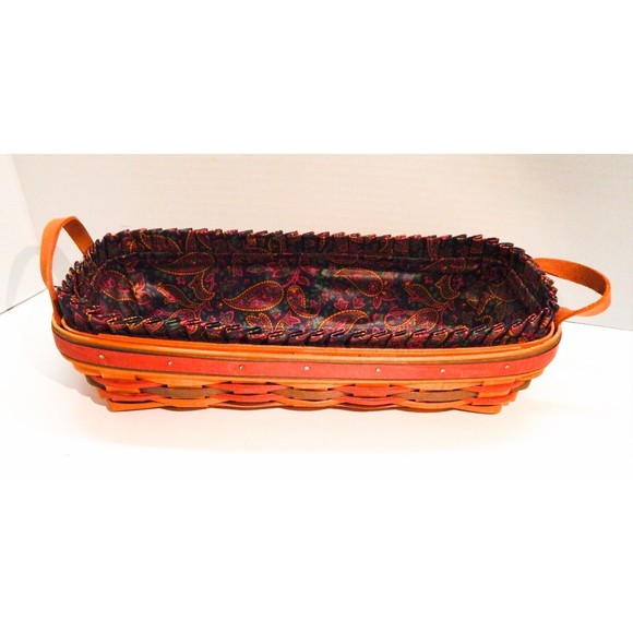 Longaberger Accents Longaberger Bread Basket Fathers Day Paisley Liner Leather Handles Red
